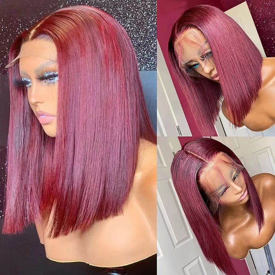 Perruque Bob Courte Rouge Vin avec Lace Frontale - Beshariel Beauty